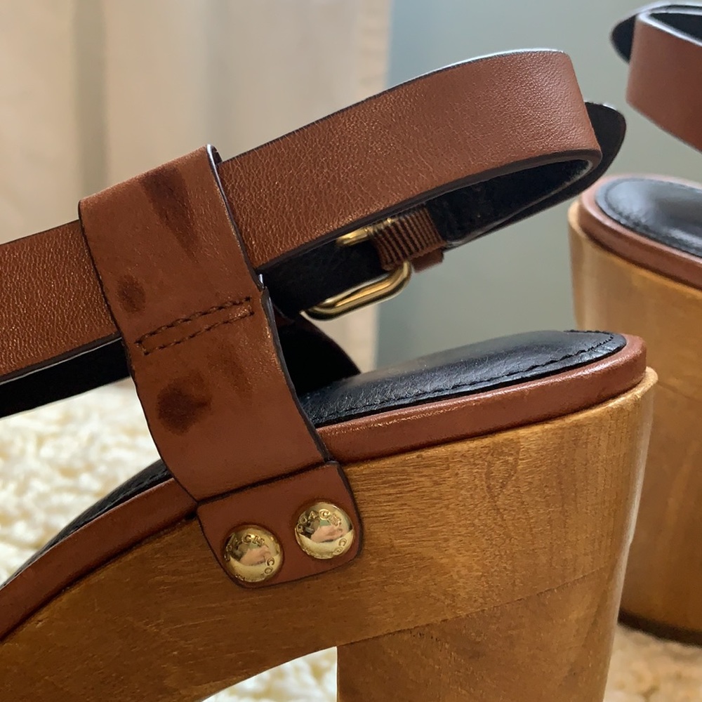 Coach wooden platform leather heels. Size 7 - Picture 4 of 7